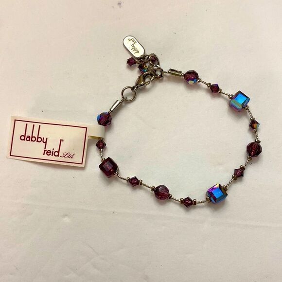 Dabby reid mauve iridescent geometric shapes crystal bracelet silver color chain - Picture 1 of 3
